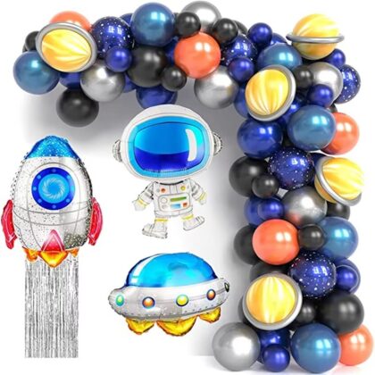 outer space birthday party balloon decoration astronaut flying saucer rocket foil balloon solar system galaxy universe